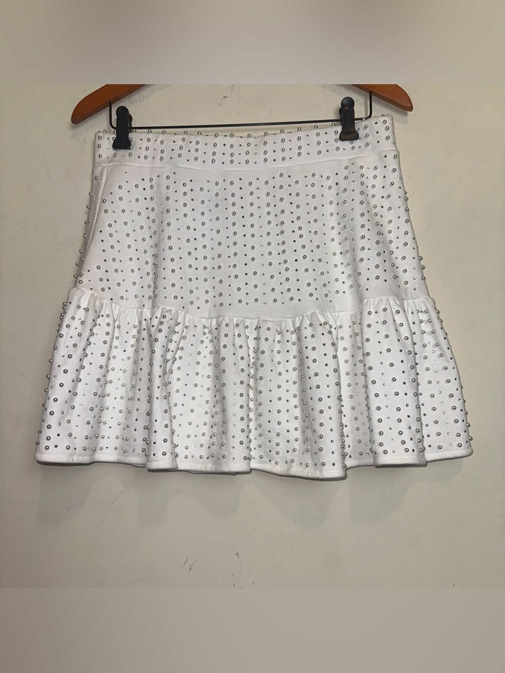 Vintage Queen of Sparkles Skirt Womens L White Pearl Jeweled Rhinestone Punk Y2K